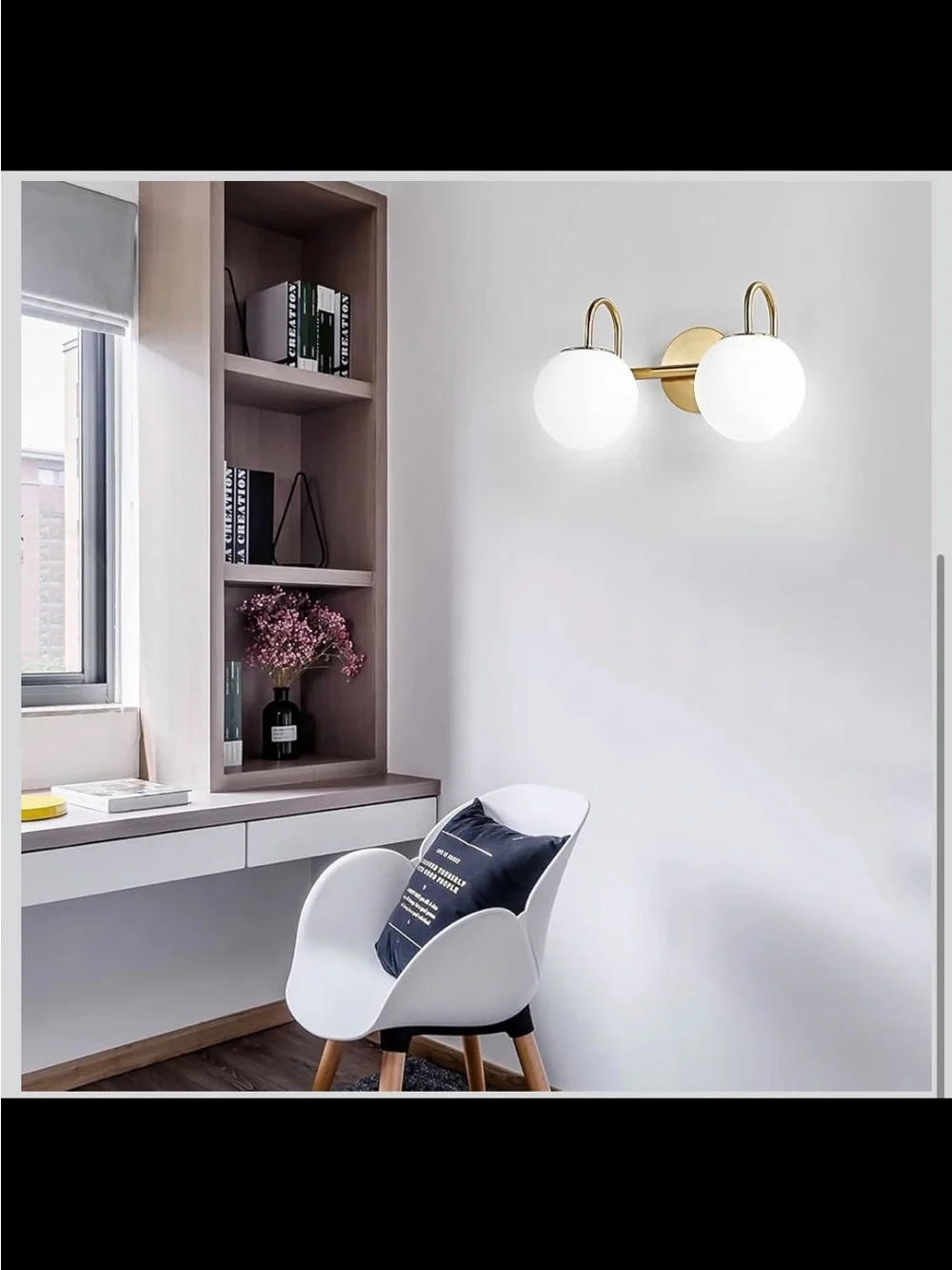 Modern 2-Light Bathroom Vanity Light - Brushed Brass & Globe Shade - New in Box